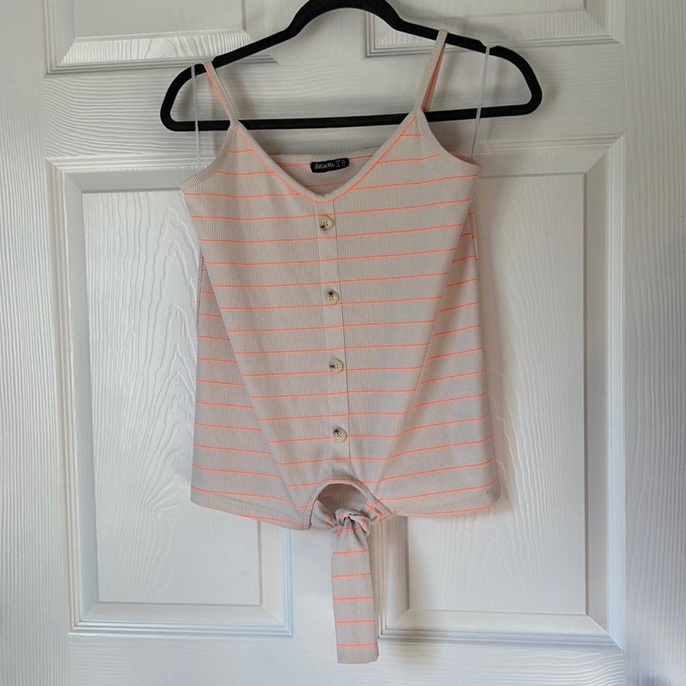 Janina tie front button striped tank top